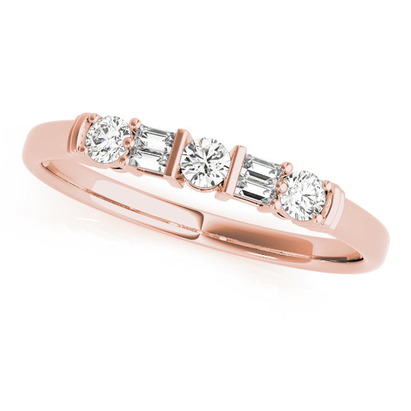 0.20CTW 14K  Gold Bar Set Baguette and Round Brilliant Cut Diamond Band Design