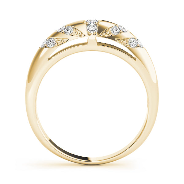 0.25CTW 14K  Gold Rounded Diamond Design Band With Fancy Edges