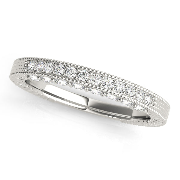 0.25CTW 14K  Gold Pave Diamond Band With Millgrain Bead Design Edges