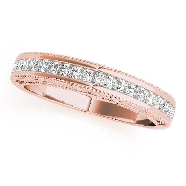 0.33CTW 14K  Gold Princess Cut Diamond Band With Millgrain Edges And a Scroll Design Accent