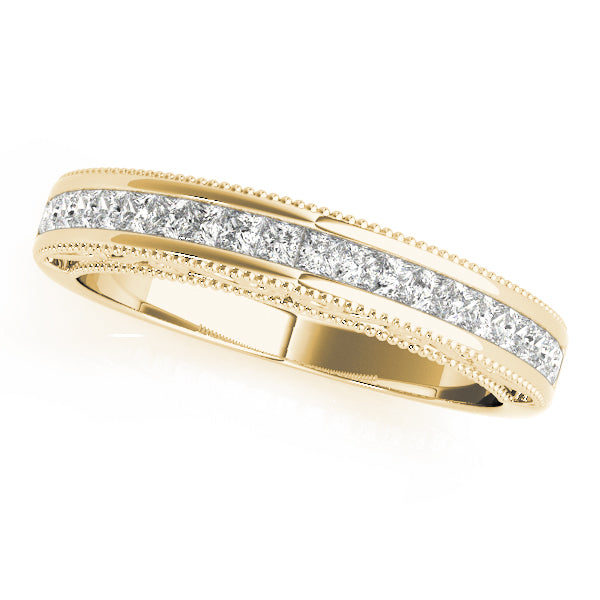 0.33CTW 14K  Gold Princess Cut Diamond Band With Millgrain Edges And a Scroll Design Accent
