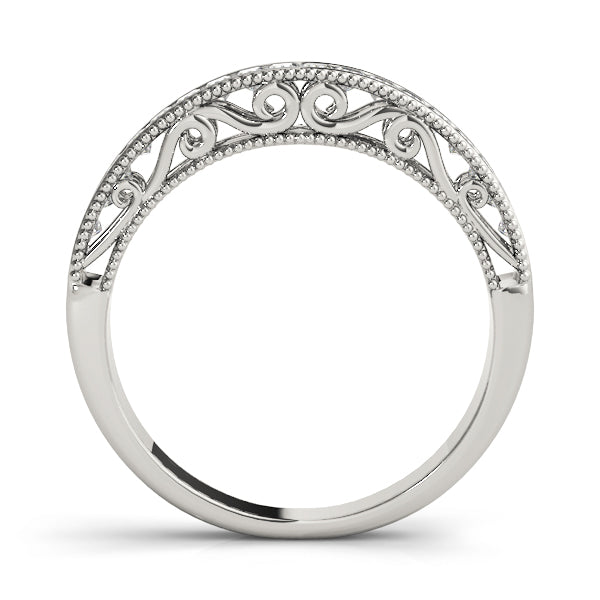 0.33CTW 14K  Gold Princess Cut Diamond Band With Millgrain Edges And a Scroll Design Accent