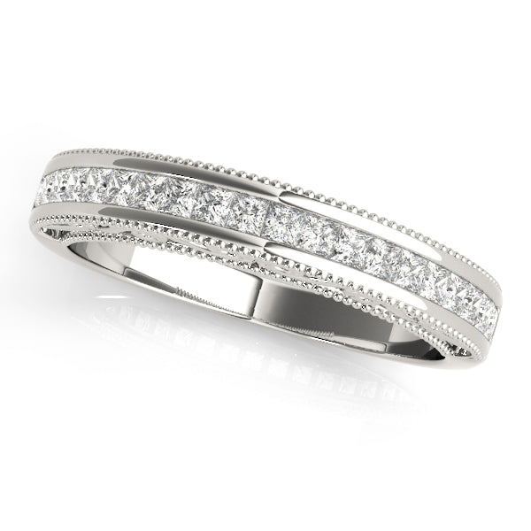 0.33CTW 14K  Gold Princess Cut Diamond Band With Millgrain Edges And a Scroll Design Accent