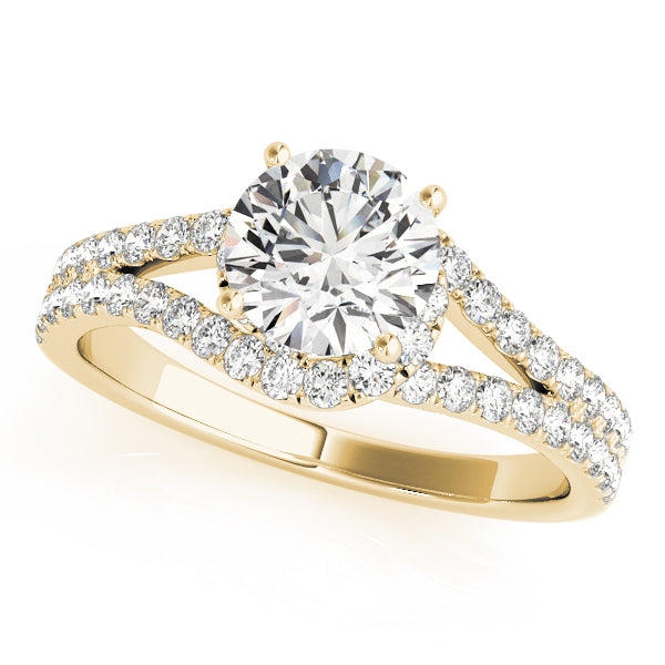 1.00CT 14K Gold Round Engagement Ring Split Shank with Diamond Accents