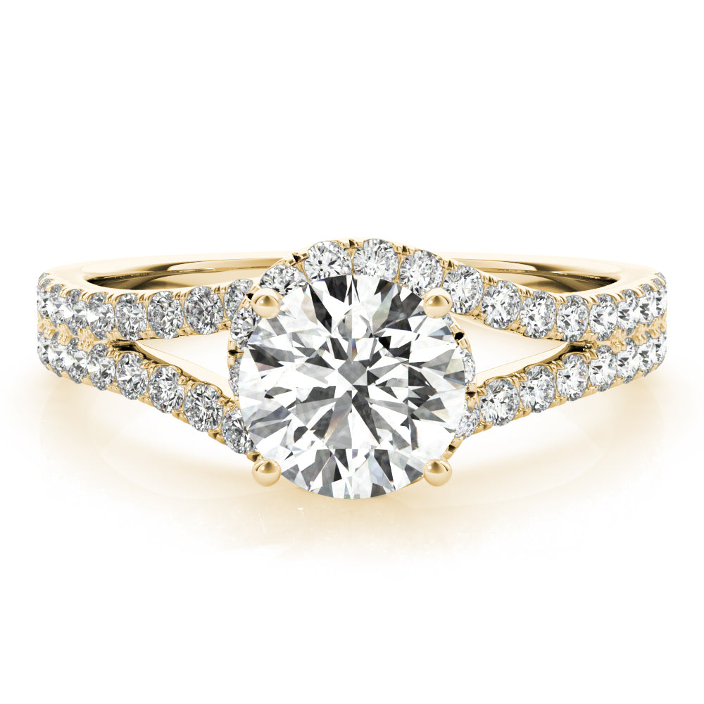 1.00CT 14K Gold Round Engagement Ring Split Shank with Diamond Accents