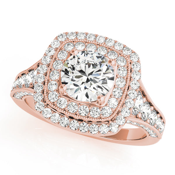 1.00CT 14K Gold Double-Halo Vintage Cushion Engagement Ring