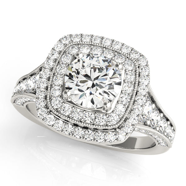 1.00CT 14K Gold Double-Halo Vintage Cushion Engagement Ring
