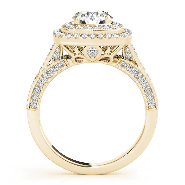 1.00CT 14K Gold Double-Halo Vintage Cushion Engagement Ring