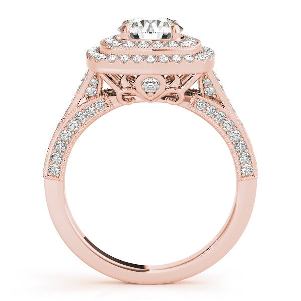 1.00CT 14K Gold Double-Halo Vintage Cushion Engagement Ring