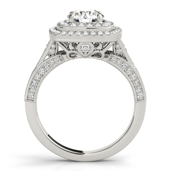 1.00CT 14K Gold Double-Halo Vintage Cushion Engagement Ring