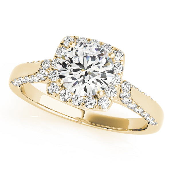 1.00CT 14K Gold Cushion Halo Diamond Engagement Ring with Split Shank