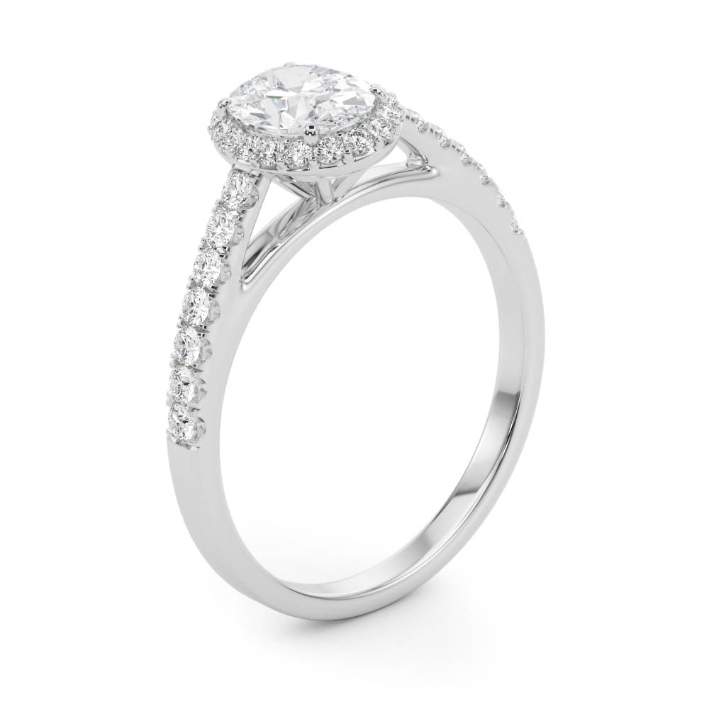 1.00CT 14K Oval Diamond Halo Ring Accented by Pave-Set Side Diamonds - View 3