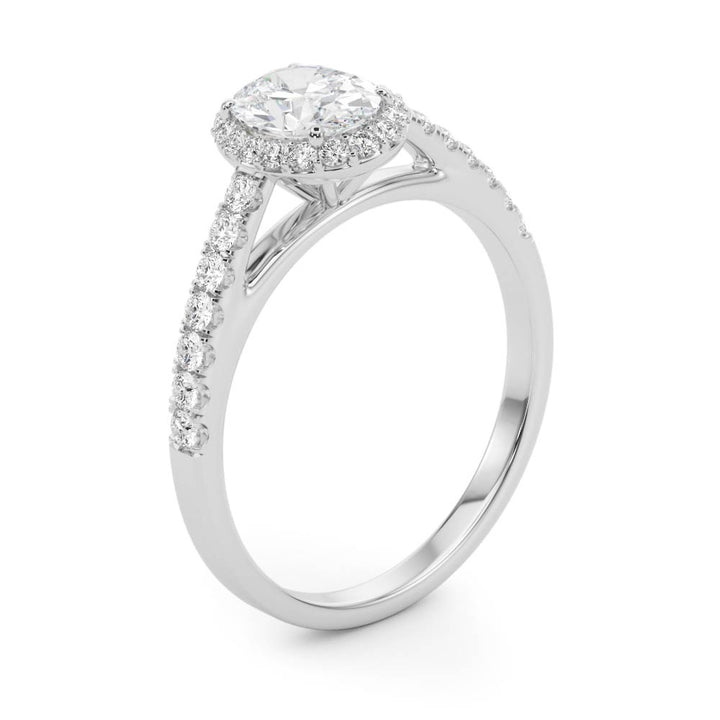 1.00CT 14K Oval Diamond Halo Ring Accented by Pave-Set Side Diamonds - View 3