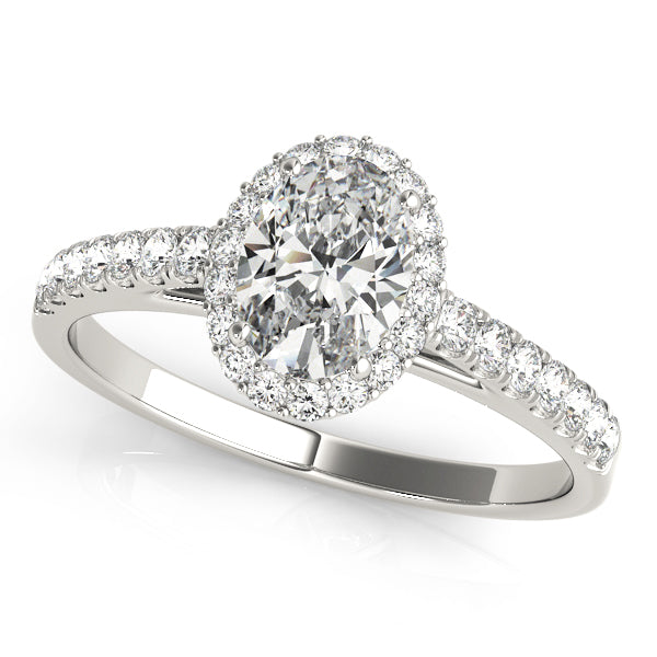 1.00CT 14K Oval Diamond Halo Ring Accented by Pave-Set Side Diamonds