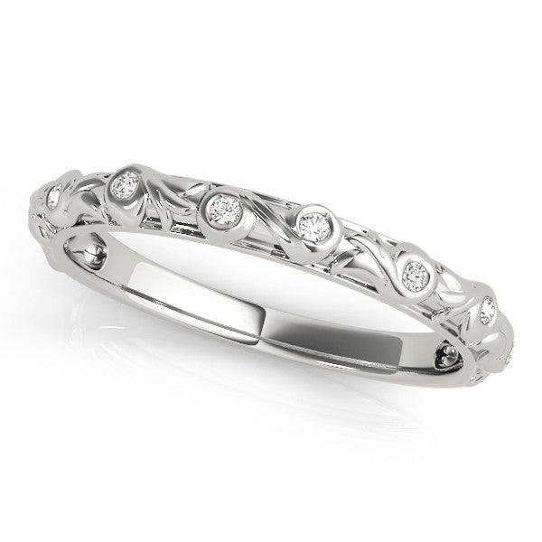 0.06CTW 14K  Gold Slim Fancy Gold Band With Bezel Set Round Diamonds