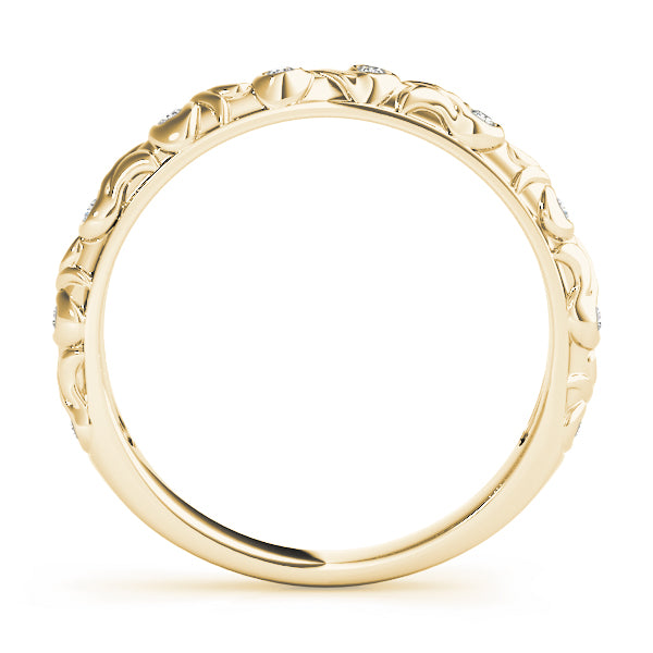 0.06CTW 14K  Gold Slim Fancy Gold Band With Bezel Set Round Diamonds