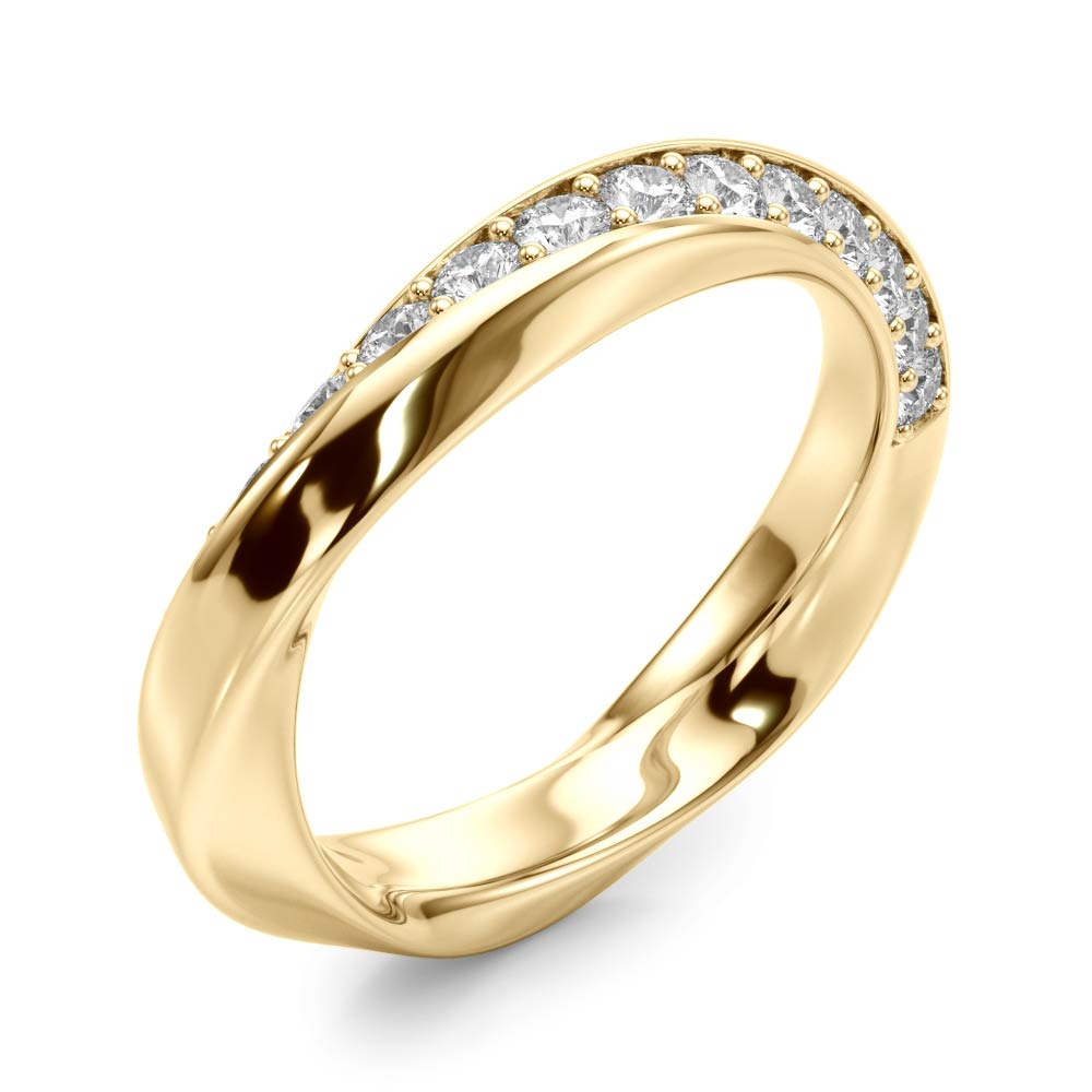 14K Gold Diamond Band With A Unique Twisted Design