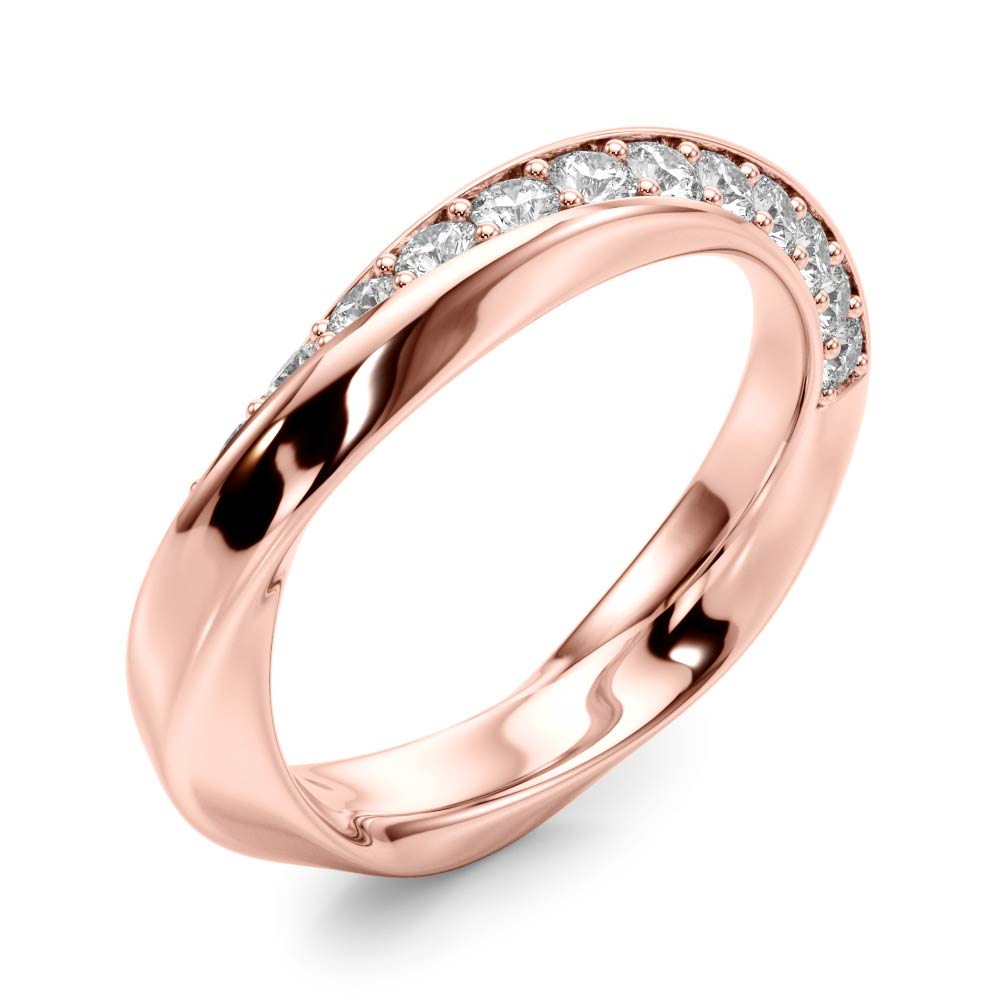 14K Gold Diamond Band With A Unique Twisted Design