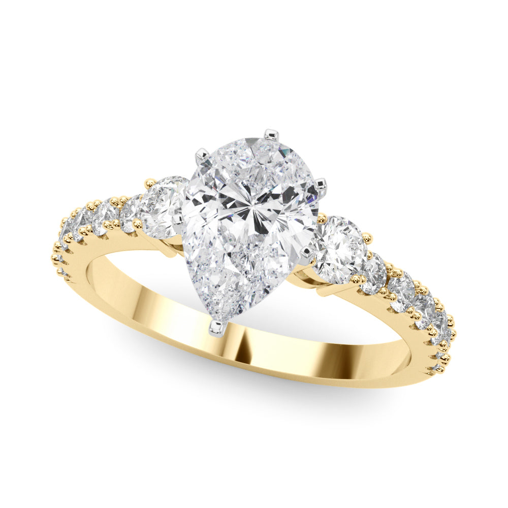 1.00CT 14K Classic Pear Shape Diamond Ring Accented With Additional Diamonds