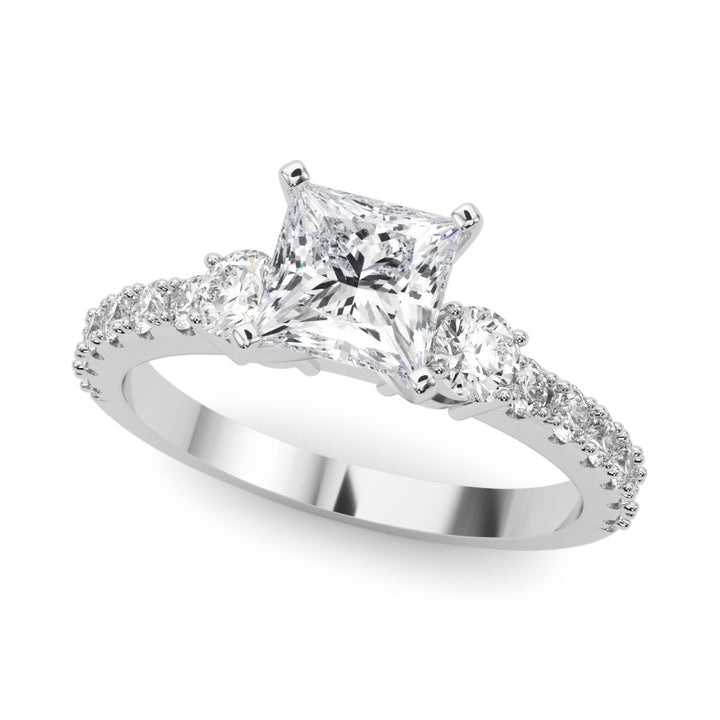 1.00CT 14K Classic Princess Cut Diamond Ring Accented With Additional Diamonds