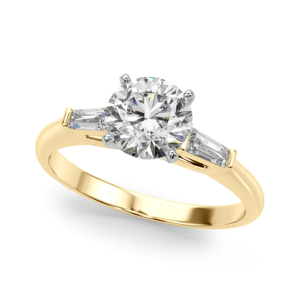 1.00CT 14K Round Brilliant Cut Diamond Ring Accented With Tapered Baguette Cut Diamonds