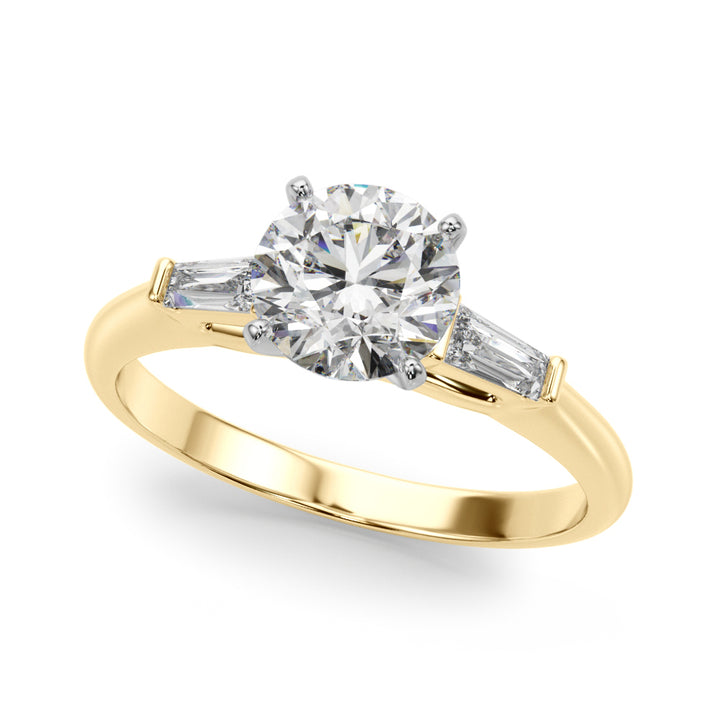 1.00CT 14K Round Brilliant Cut Diamond Ring Accented With Tapered Baguette Cut Diamonds
