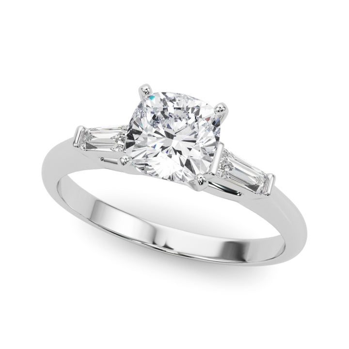 1.00CT 14K Cushion Cut Diamond Ring Accented With Tapered Baguette Cut Diamonds
