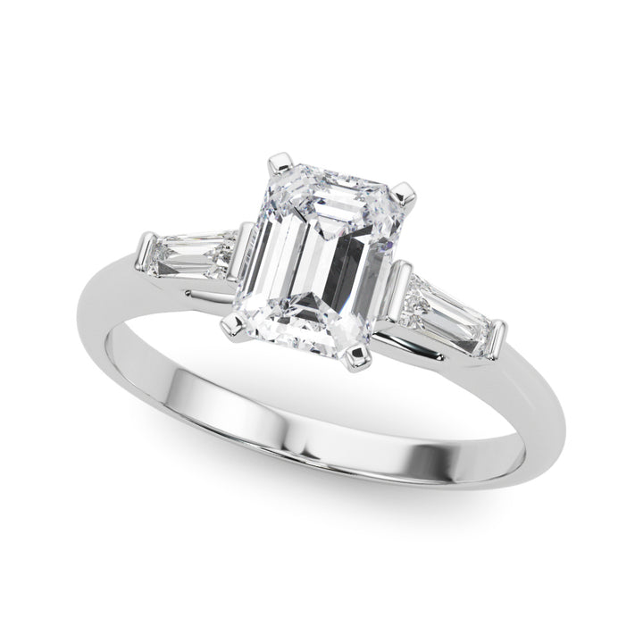 1.00CT 14K Emerald Cut Diamond Ring Accented With Tapered Baguette Cut Diamonds