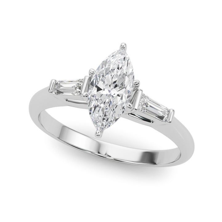 1.00CT 14K Marquise Cut Diamond Ring Accented With Tapered Baguette Cut Diamonds