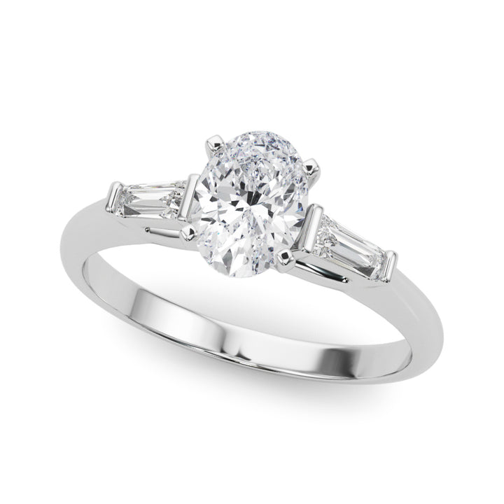 1.00CT 14K Oval Cut Diamond Ring Accented With Tapered Baguette Cut Diamonds