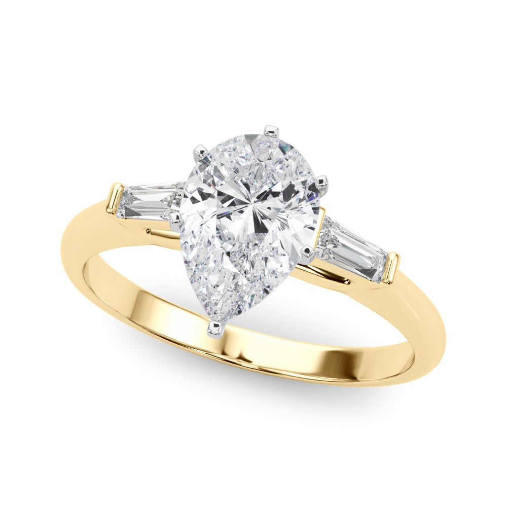 1.00CT 14K Pear Shape Diamond Ring Accented With Tapered Baguette Cut Diamonds