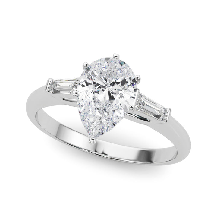 1.00CT 14K Pear Shape Diamond Ring Accented With Tapered Baguette Cut Diamonds