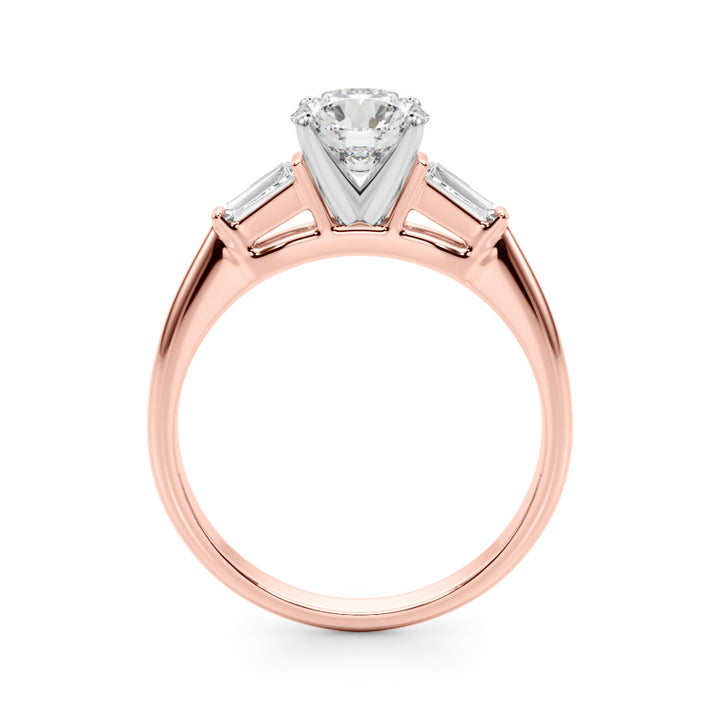 1.00CT 14K Round Brilliant Cut Diamond Ring Accented With Tapered Baguette Cut Diamonds