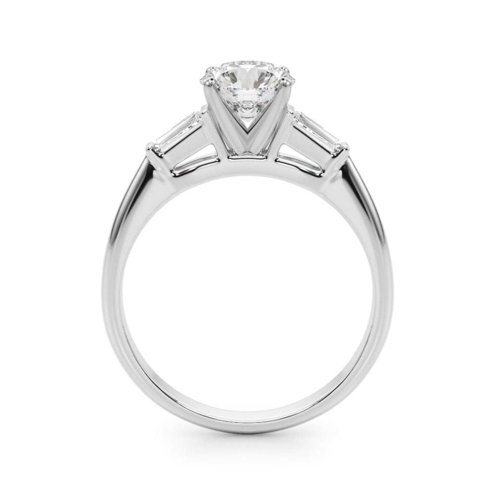 1.00CT 14K Round Brilliant Cut Diamond Ring Accented With Tapered Baguette Cut Diamonds