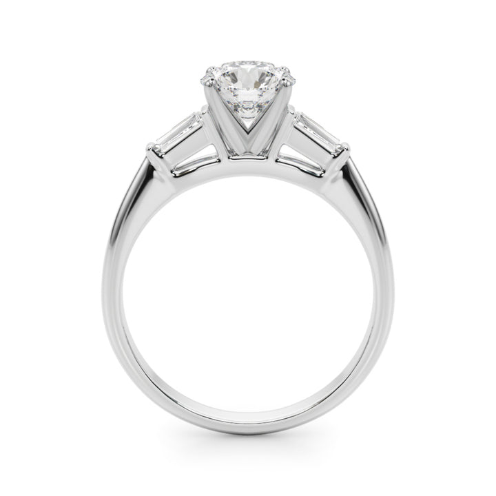 1.00CT 14K Round Brilliant Cut Diamond Ring Accented With Tapered Baguette Cut Diamonds