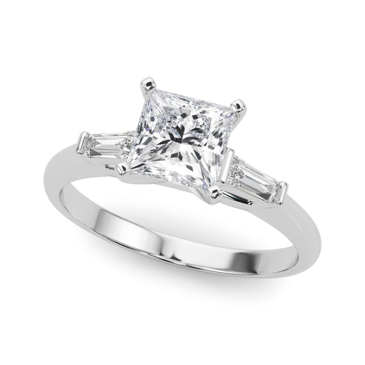 1.00CT 14K Princess Cut Diamond Ring Accented With Tapered Baguette Cut Diamonds