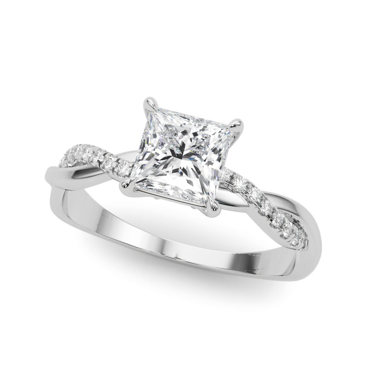 1.00CT 14K Princess Cut Diamond Ring Accented With Round Diamonds on a Twisted Shoulder Design