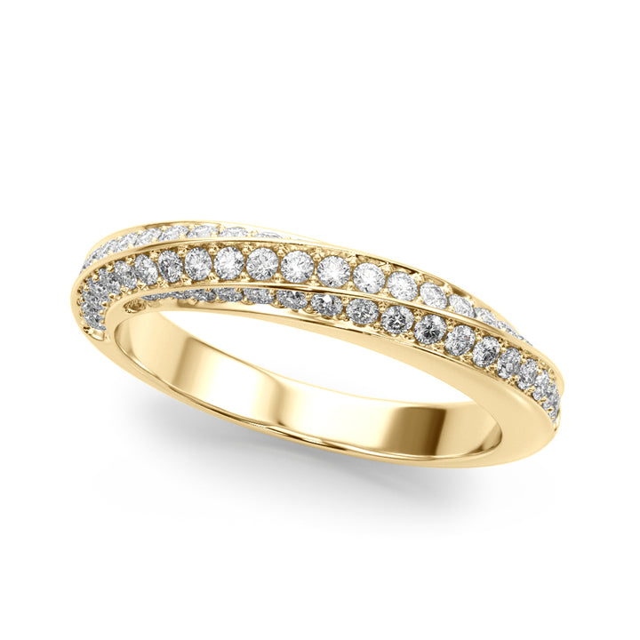 0.65CTW 14K  Gold Twisted Style Pave Design Multi Row Diamond Band