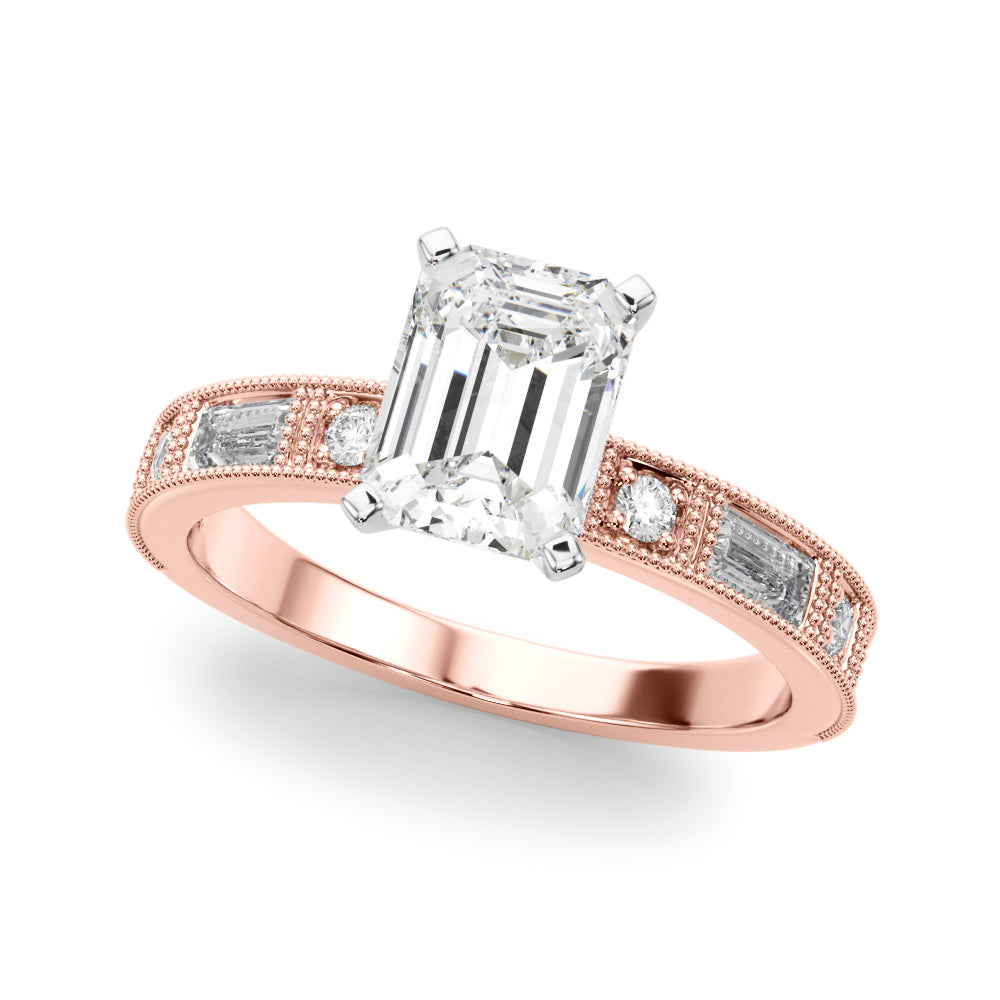 1.00CT 14K Classic Emerald Cut Diamond Engagement Ring Accented With Baguette Cut Diamonds