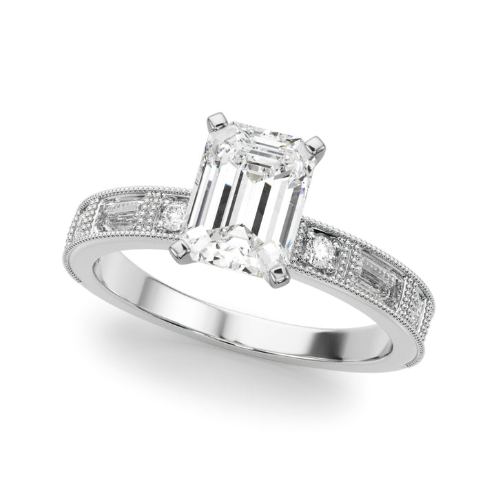 1.00CT 14K Classic Emerald Cut Diamond Engagement Ring Accented With Baguette Cut Diamonds