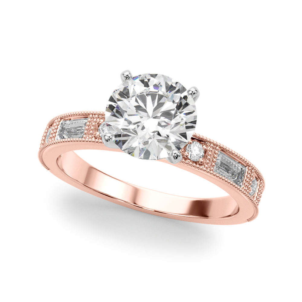 1.00CT 14K Classic Diamond Engagement Ring Accented With Baguette Cut Diamonds