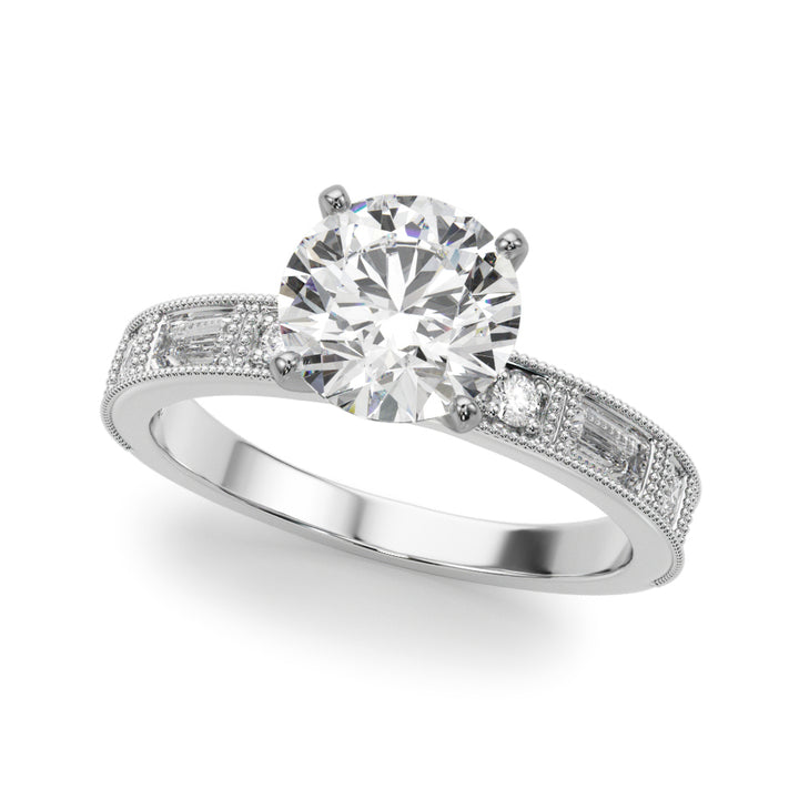 1.00CT 14K Classic Diamond Engagement Ring Accented With Baguette Cut Diamonds