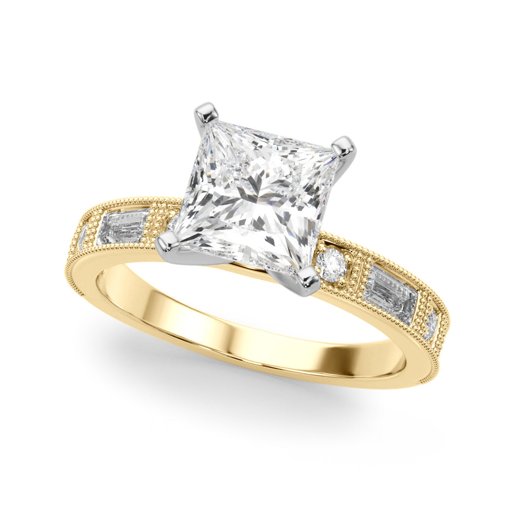 1.00CT 14K Classic Princess Cut Diamond Engagement Ring Accented With Baguette Cut Diamonds