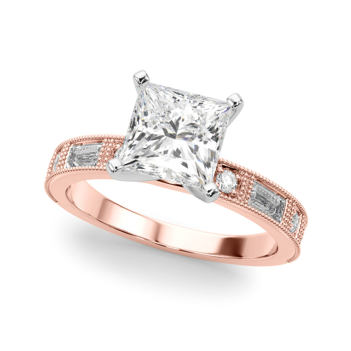 1.00CT 14K Classic Princess Cut Diamond Engagement Ring Accented With Baguette Cut Diamonds