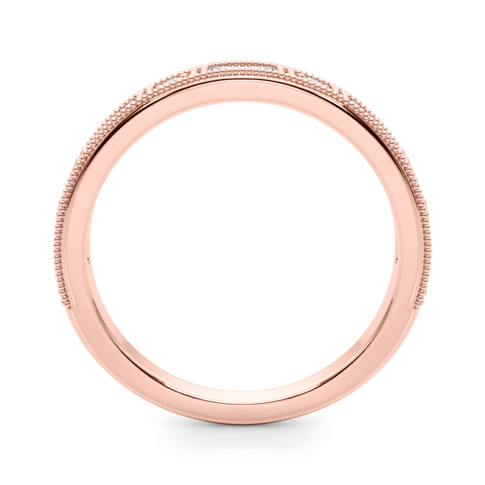 0.63CTW 14K  Gold Baguette And Round Brilliant Cut Diamond Band With A Millgrain Accent