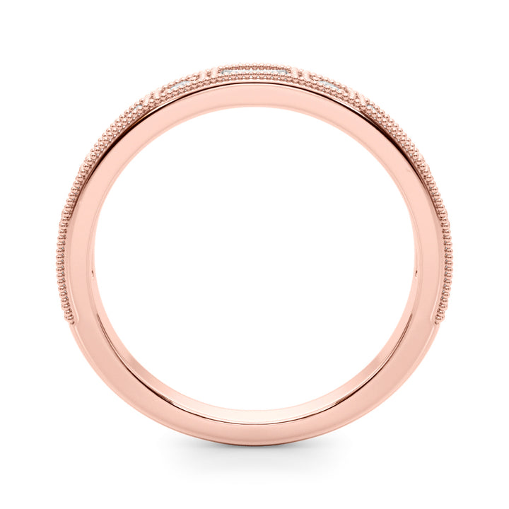 0.63CTW 14K  Gold Baguette And Round Brilliant Cut Diamond Band With A Millgrain Accent