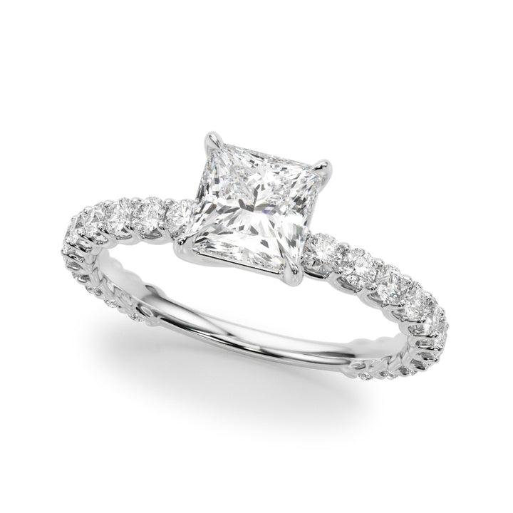 1.00CT 14K Princess Cut Diamond Ring Accented With Round Brilliant Cut Diamonds