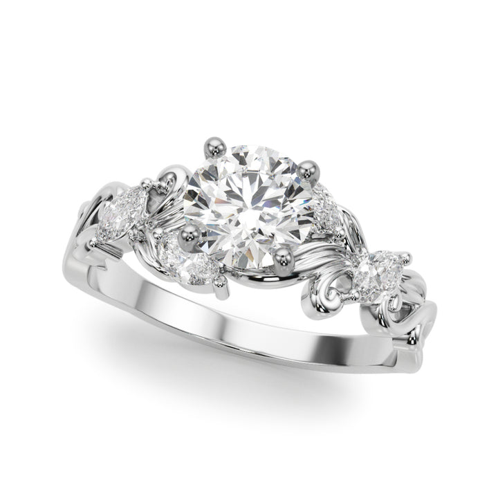 1.00CT 14K  Round Cut Diamond Engagement Ring Accented With Marquise Sidestones