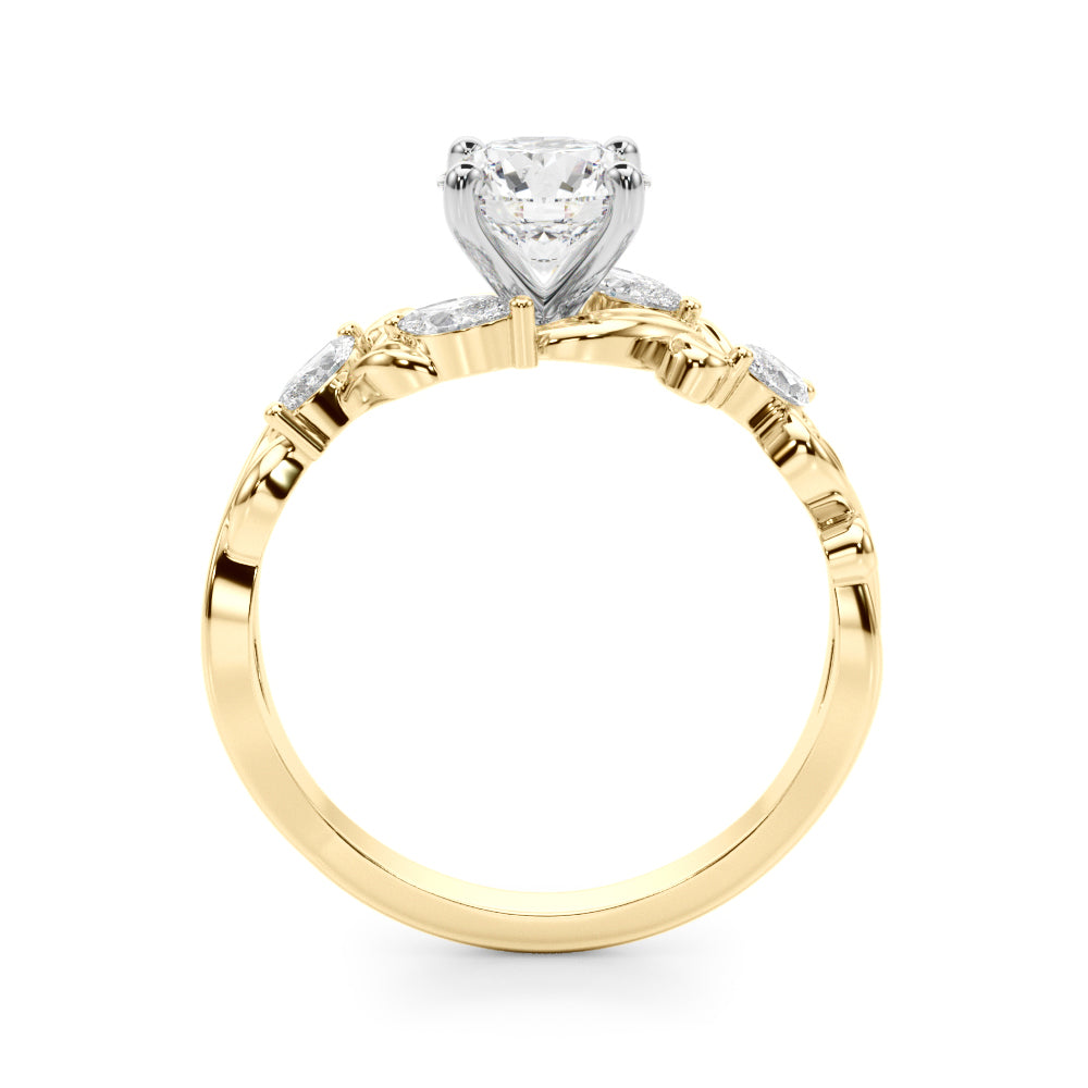 1.00CT 14K  Round Cut Diamond Engagement Ring Accented With Marquise Sidestones - View 3
