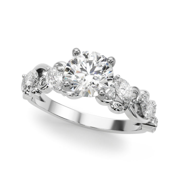 1.00CT 14K  Round Cut Diamond Engagement Ring Accented With Marquise Sidestones